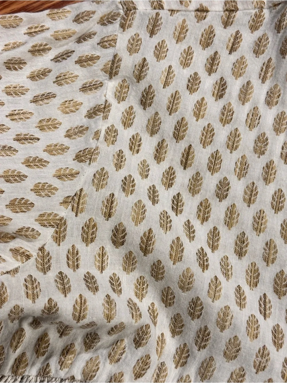 Roolee Cotton Cream with stripes and leaf Print Tiered Peasant Blouse size M - Picture 6 of 11
